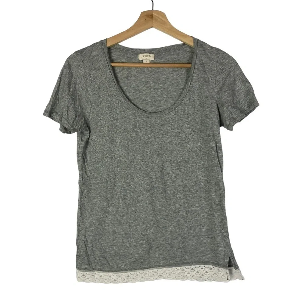 J. Crew Light Gray Scoop Neck Lace Trim Short Sleeve T-Shirt S